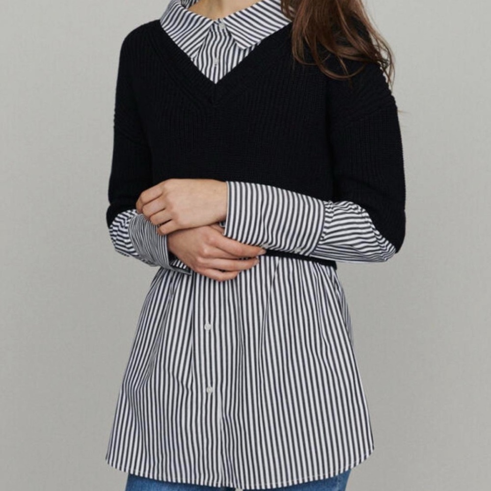 Maje Strip Shirt Sweater